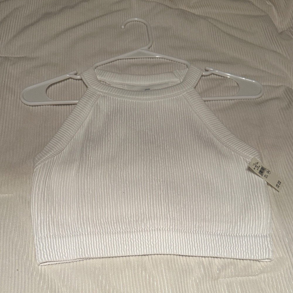 Aerie Cream Ribbed Halter Tank Top